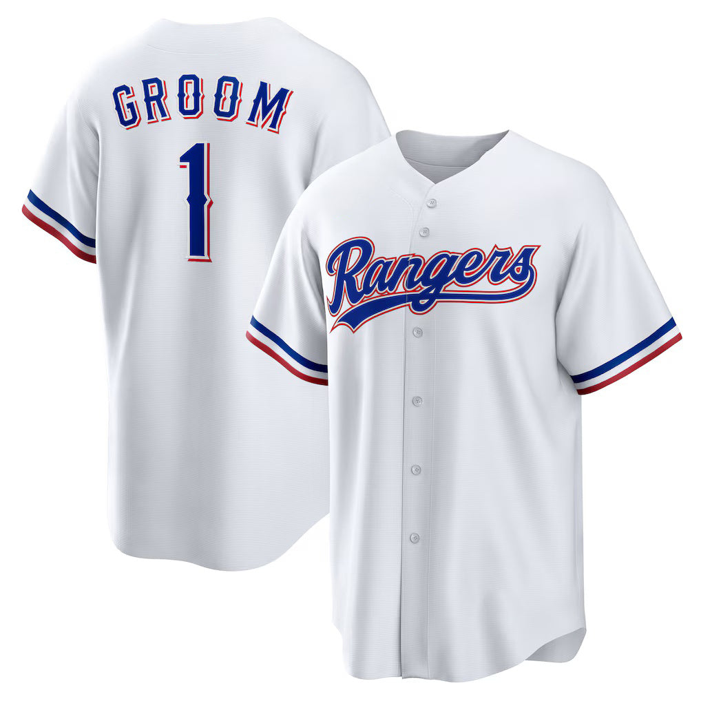 Texas Rangers  #1 Groom Home White Replica Baseball Jersey