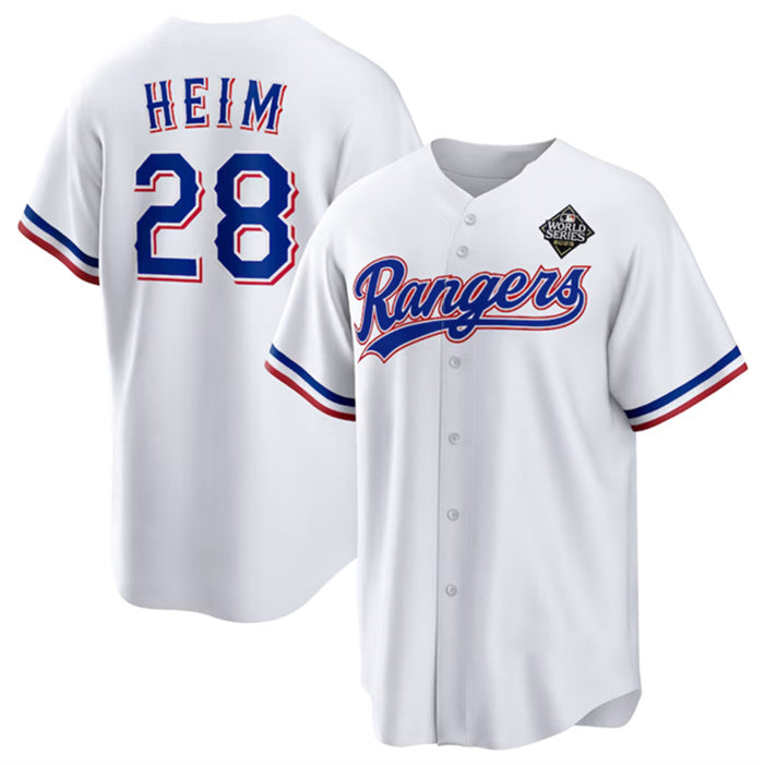 Texas Rangers #28 Jonah Heim 2023 White World Series Stitched Baseball Jersey