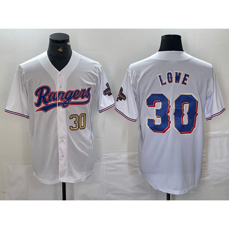 Texas Rangers #30 Nathaniel Lowe Number White 2024 Gold Collection Limited Cool Baseball Jersey
