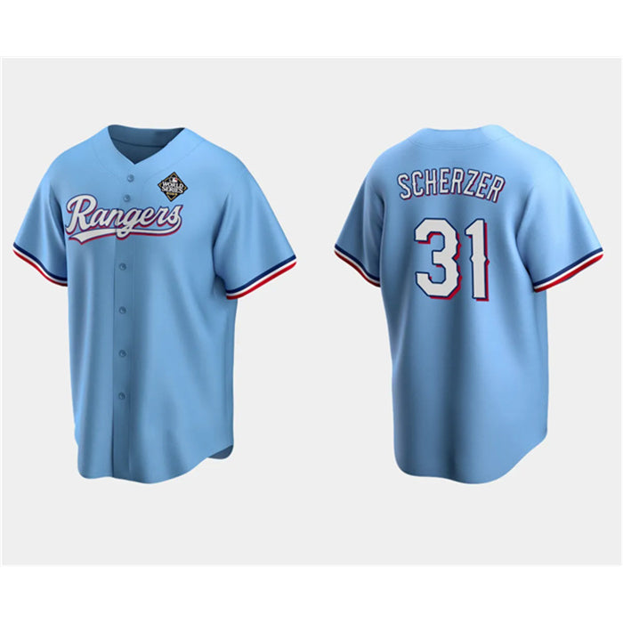 Texas Rangers #31 Max Scherzer Blue 2023 World Series Stitched Baseball Jersey