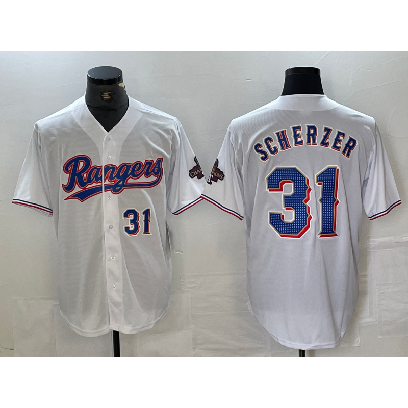 Texas Rangers #31 Max Scherzer Number White 2023 World Series Champions Cool Baseball Jersey