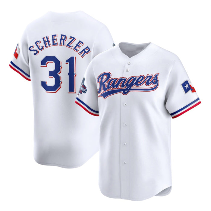 Texas Rangers #31 Max Scherzer White 2023 World Series Champions Stitched Baseball Jersey