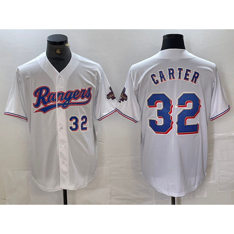 Texas Rangers #32 Evan Carter Number White 2023 World Series Champions Cool Baseball Jersey