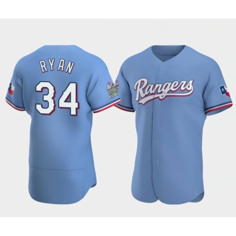Texas Rangers #34 Nolan Ryan Blue Flex Base Stitched Baseball Jersey