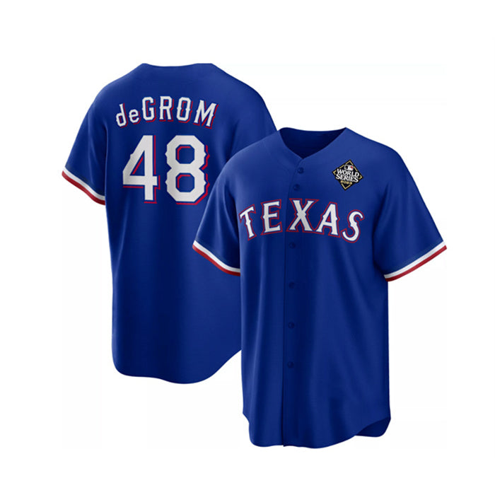 Texas Rangers #48 Jacob DeGrom Royal 2023 World Series Cool Base Stitched Baseball Jersey