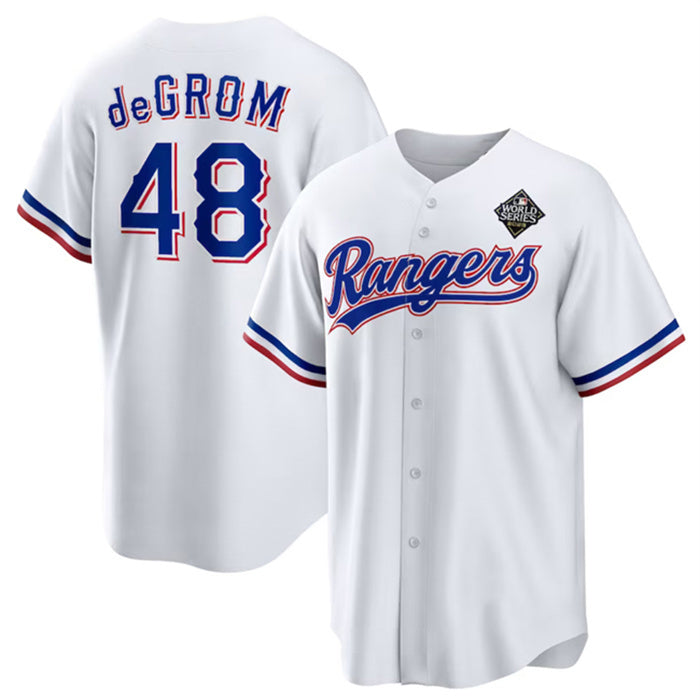 Texas Rangers #48 Jacob DeGrom White 2023 World Series Cool Base Stitched Baseball Jersey