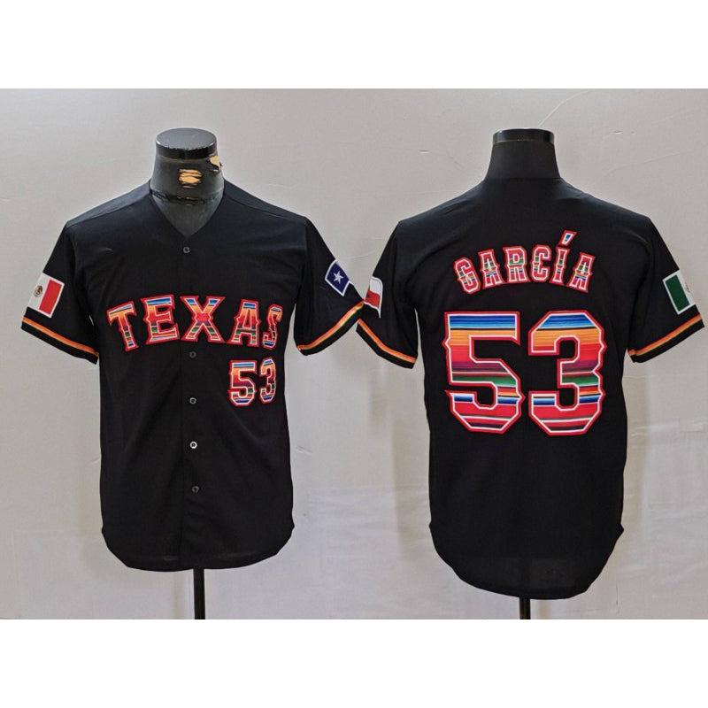 Texas Rangers #53 Adolis Garcia Black Rainbow Mexico Cool Base Stitched Baseball Jersey