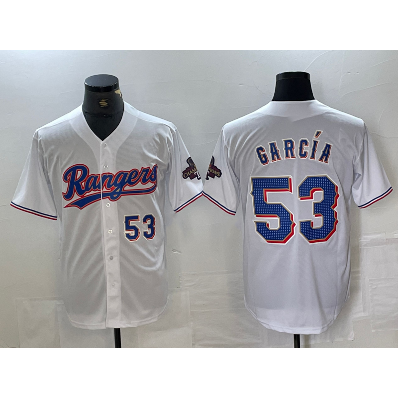 Texas Rangers #53 Adolis Garcia Number White 2023 World Series Champions Cool Baseball Jersey