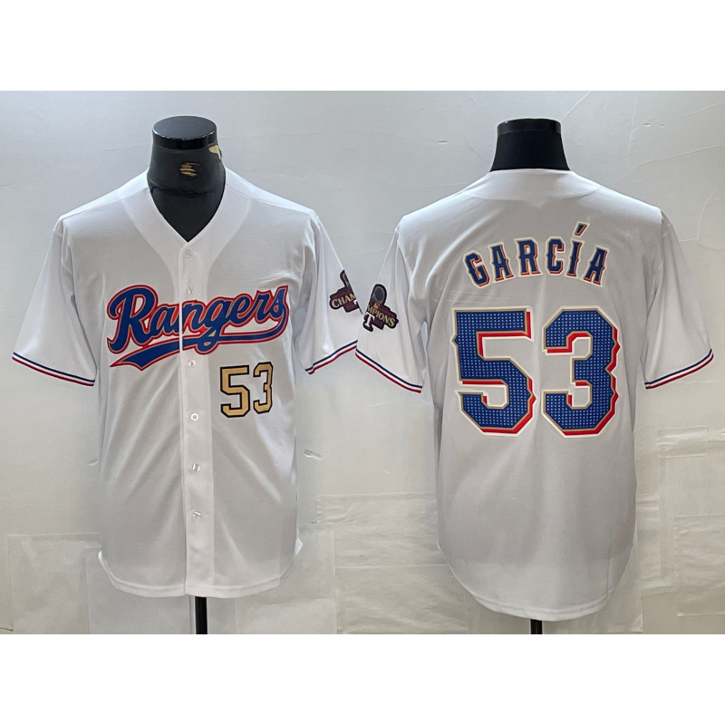 Texas Rangers #53 Adolis Garcia Number White 2023 World Series Champions Cool Baseball Jersey