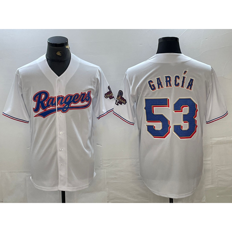Texas Rangers #53 Adolis Garcia White 2023 World Series Champions Cool Baseball Jersey