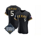 Texas Rangers #5 Corey Seager Black Gold 2023 World Series Flex Base Stitched Baseball Jersey