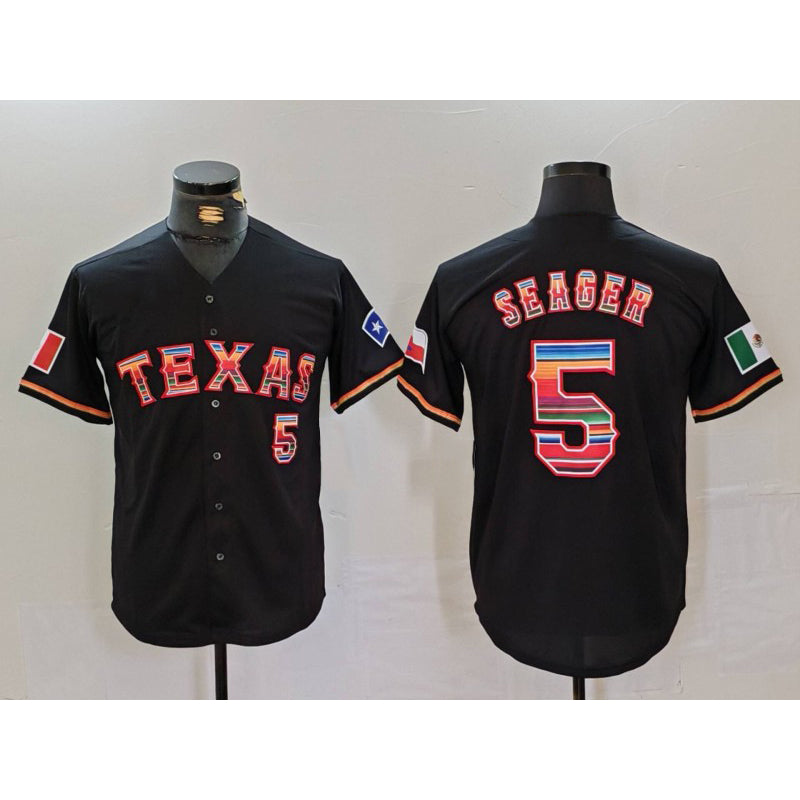Texas Rangers #5 Corey Seager Black Rainbow Mexico Cool Base Stitched Baseball Jersey