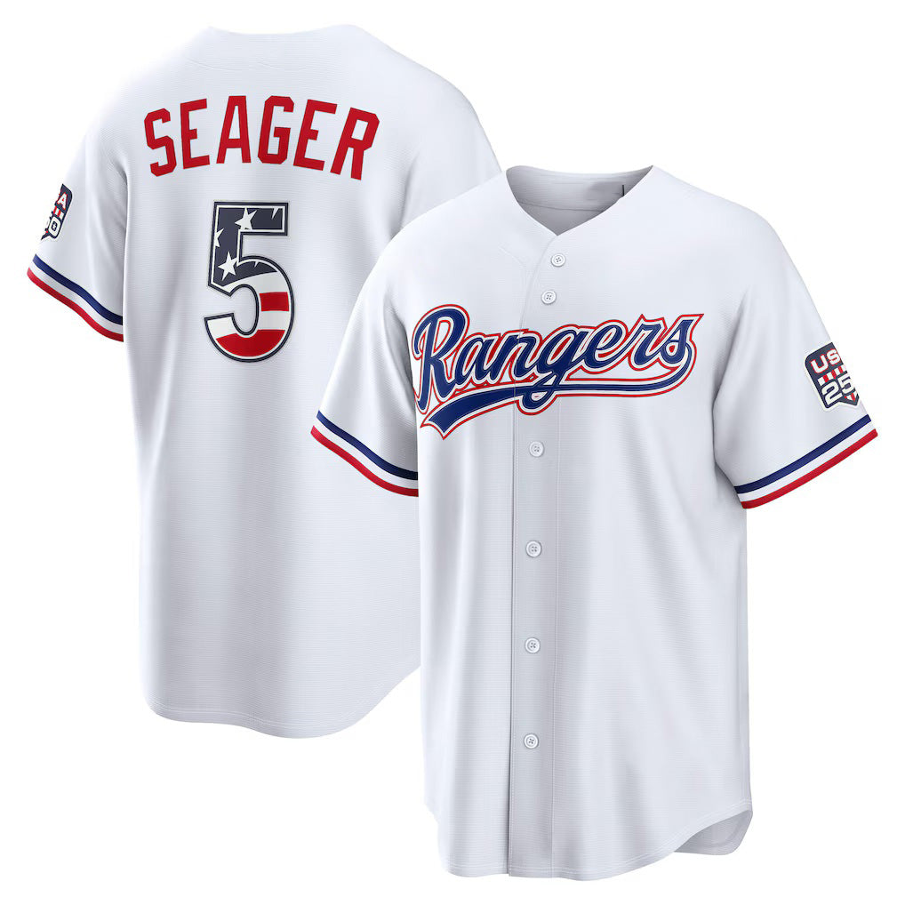 Texas Rangers #5 Corey Seager Fourth of July White USA 250 Stadium Baseball Jersey