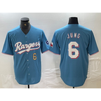 Texas Rangers #6 Josh Jung Number Light Blue Team Logo Cool Baseball Jersey