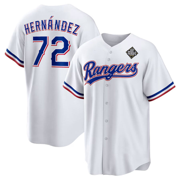 Texas Rangers #72 Jonathan Hernández White 2023 World Series Stitched Baseball Jersey