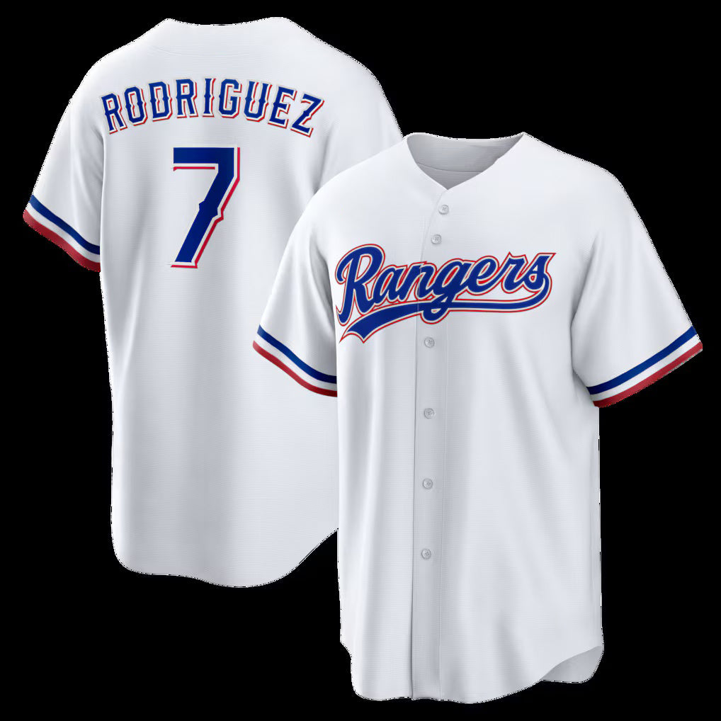 Texas Rangers #7 Ivan Rodriguez White Home Retired Player Replica Baseball Jersey