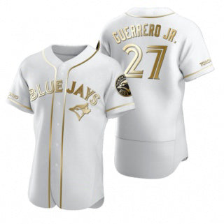 Toronto Blue Jays #27 Vladimir Guerrero Jr. White Gold Flex Base Stitched Baseball Jersey