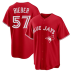 Toronto Blue Jays #57 Shane Bieber Red Baseball Stitched Jersey