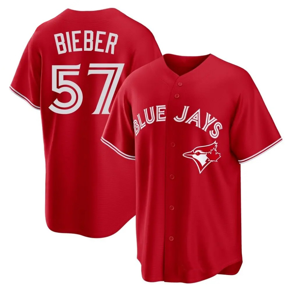 Toronto Blue Jays #57 Shane Bieber Red Baseball Stitched Jersey