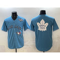 Toronto Blue Jays & Leafs Blue 2025 World Series With White Leafs Logo Cool Base Stitched Baseball Jersey