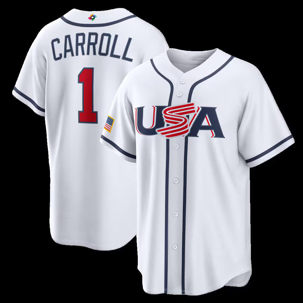 USA Baseball #1 Corbin Carroll 2026 World Baseball Classic Home Stadium Baseball Jersey - White