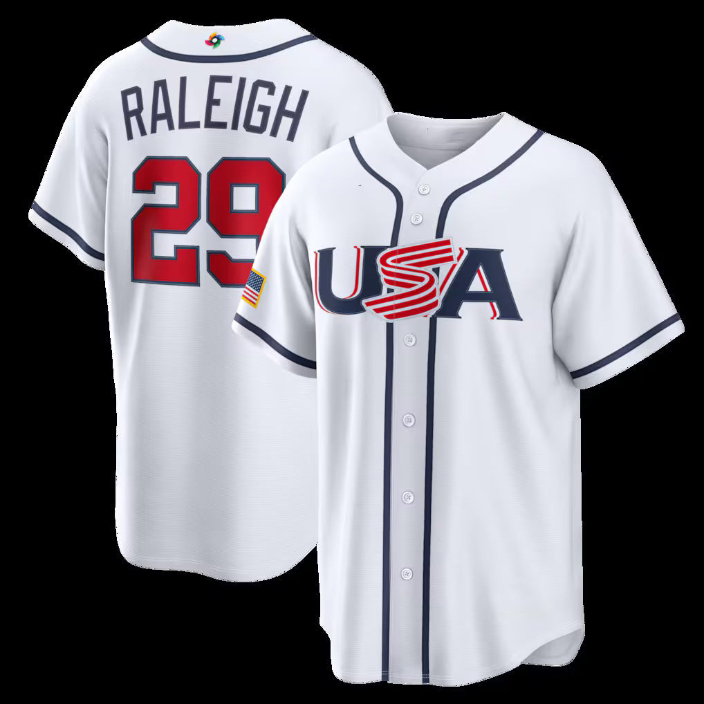 USA Baseball #29 Cal Raleigh 2026 World Baseball Classic Home Stadium Baseball Jersey - White