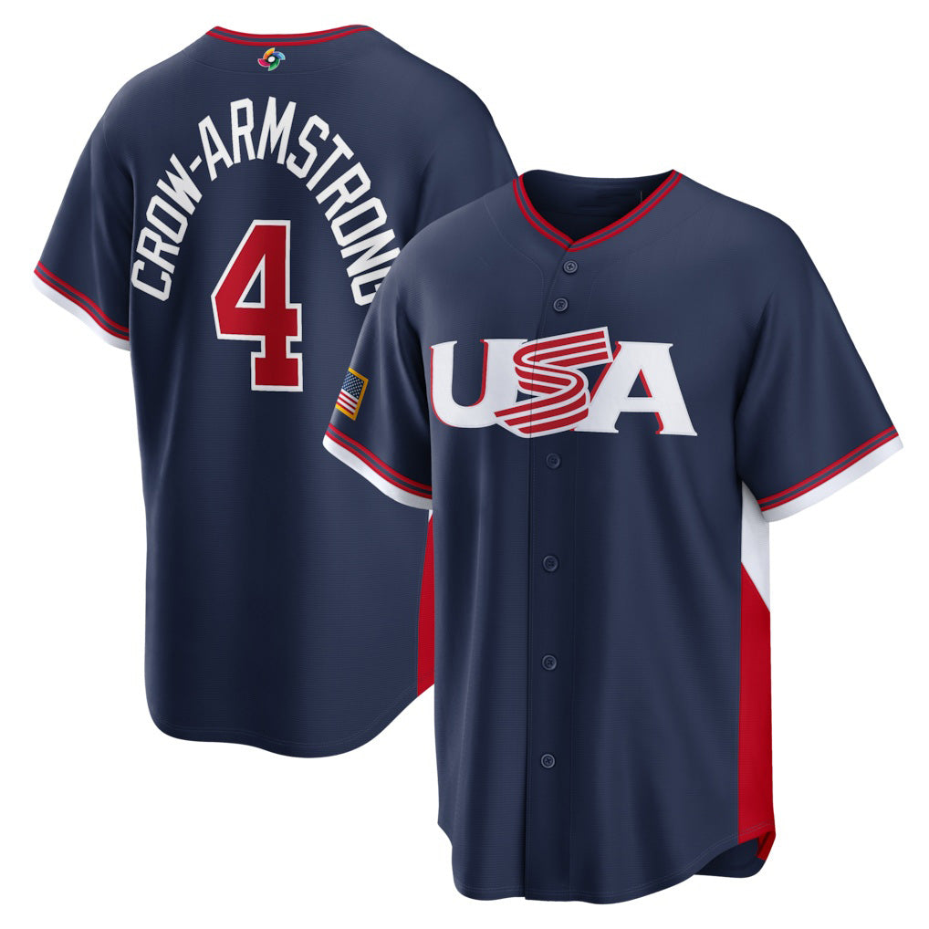 USA Baseball #4 Pete Crow-Armstrong 2026 World Baseball Classic Road Stadium Baseball Jersey - Navy