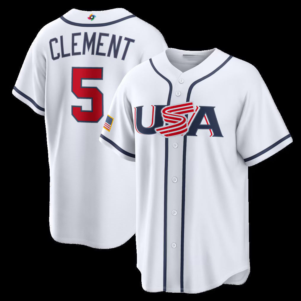 USA Baseball #5 Ernie Clement 2026 World Baseball Classic Home Stadium Baseball Jersey - White
