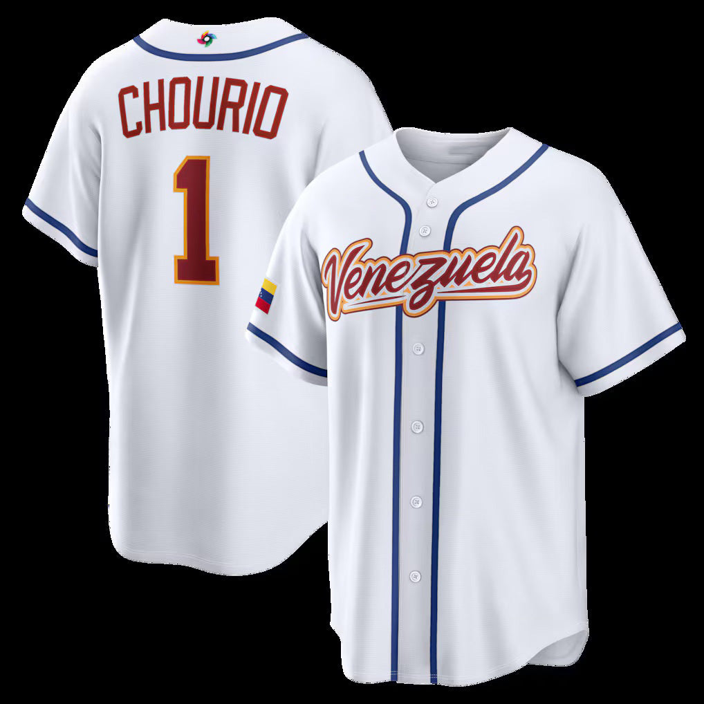 Venezuela Baseball #1 Jackson Chourio 2026 World Baseball Classic Home Stadium Baseball Jersey - White