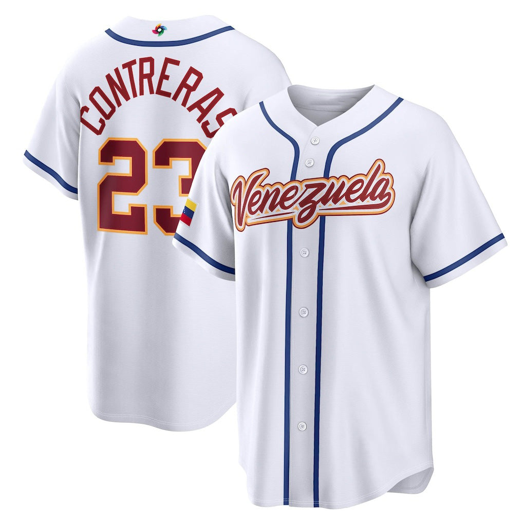 Venezuela Baseball #23 William Contreras 2026 World Baseball Classic Home Stadium Baseball Jersey - White