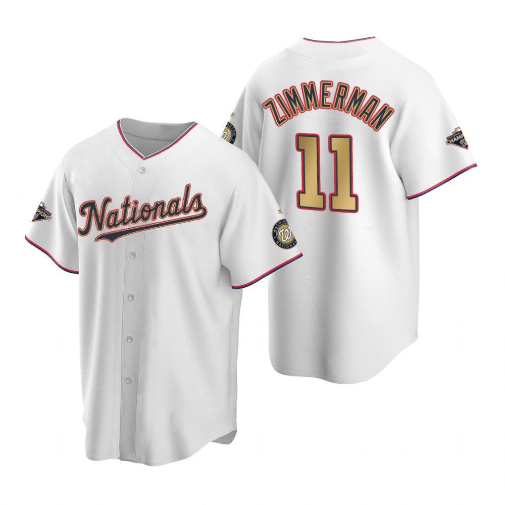 Washington Nationals #11 Ryan Zimmerman White Gold 2019 World Series Champions Stitched Cool Baseball Jersey