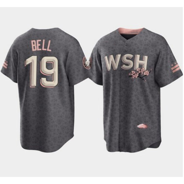 Washington Nationals #19 Josh Bell 2022 Grey City Connect Cherry Blossom Cool Base Stitched Baseball Jersey