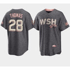 Washington Nationals #28 Lane Thomas 2022 Grey City Connect Cherry Blossom Cool Base Stitched Baseball Jersey