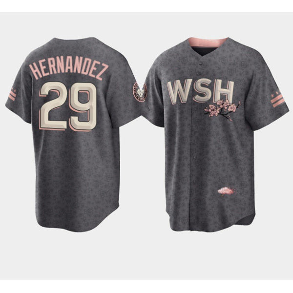 Washington Nationals #29 Yadiel Hernandez 2022 Grey City Connect Cherry Blossom Cool Base Stitched Baseball Jersey