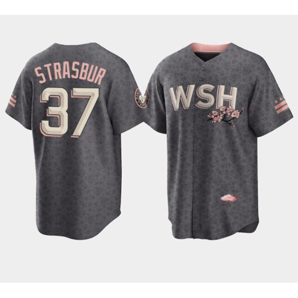 Washington Nationals #37 Stephen Strasburg 2022 Grey City Connect Cherry Blossom Cool Base Stitched Baseball Jersey
