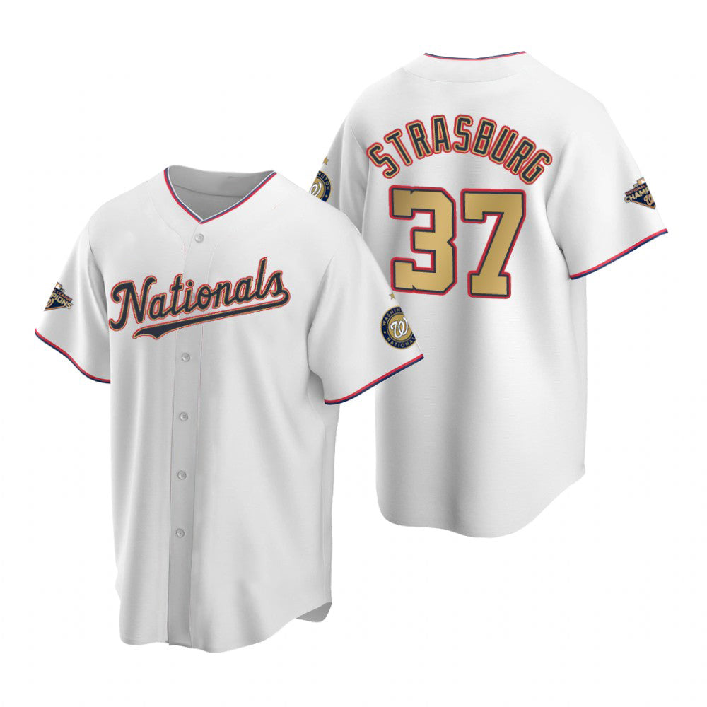 Washington Nationals #37 Stephen Strasburg White Gold 2019 World Series Champions Stitched Cool Baseball Jersey