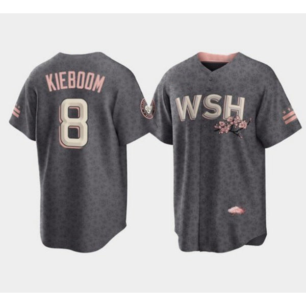 Washington Nationals #8 Carter Kieboom 2022 Grey City Connect Cherry Blossom Cool Base Stitched Cool Baseball Jersey
