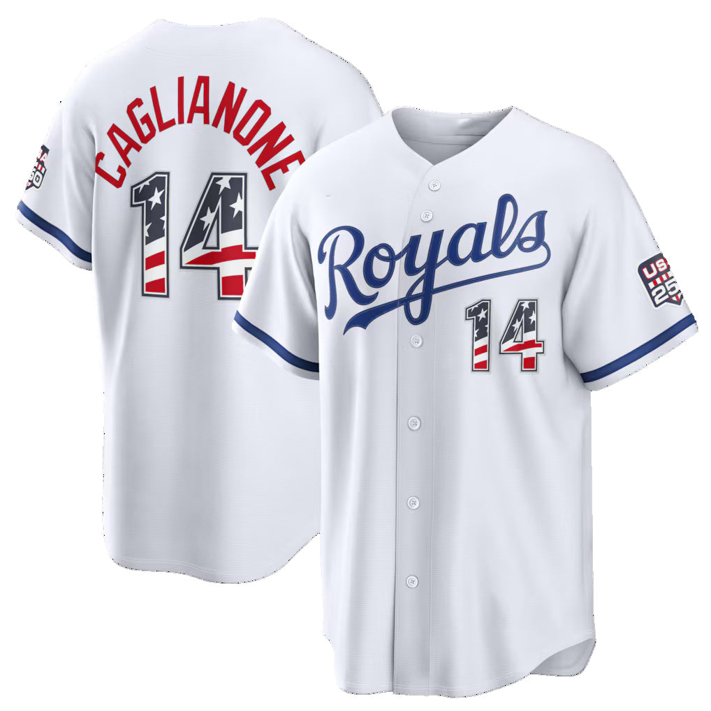 Kansas City Royals #14 Jac Caglianone USA 250 Fourth of July Home Stadium Jersey - White Puhics