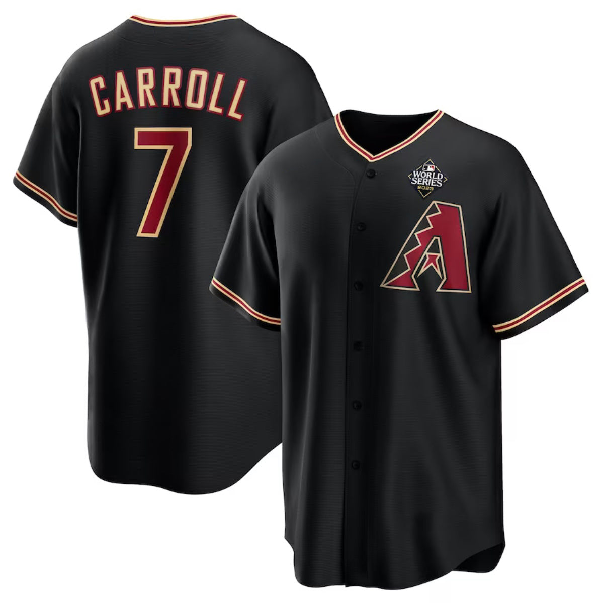 Arizona Diamondbacks #7 Corbin Carroll Black MAROU 2023 World Series Cool Base Stitched Jersey