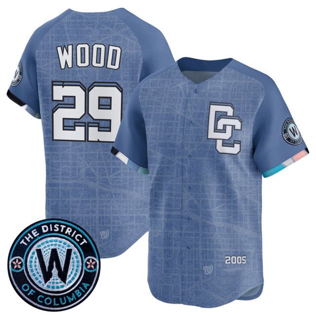 Washington Nationals #29 James Wood Blue MAROU 2025 City Connect Limited Stitched Jersey