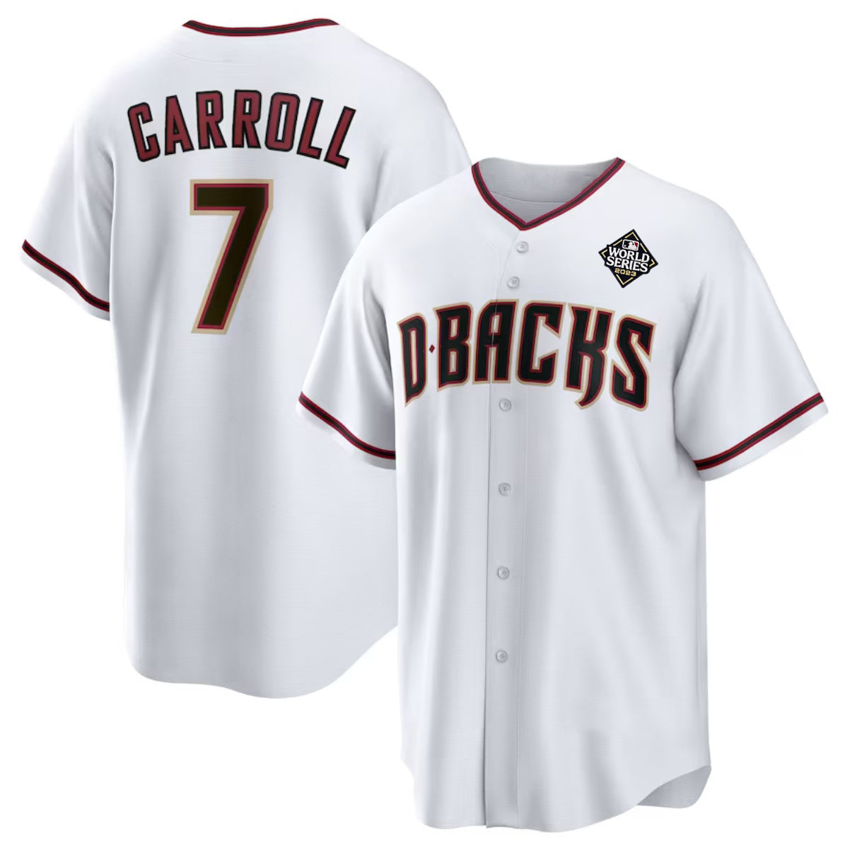 Arizona Diamondbacks #7 Corbin Carroll White MAROU 2023 World Series Cool Base Stitched Jersey 2