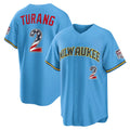Milwaukee Brewers #2 Brice Turang USA 250 Fourth of July Road Stadium Jersey - Light Blue Puhics