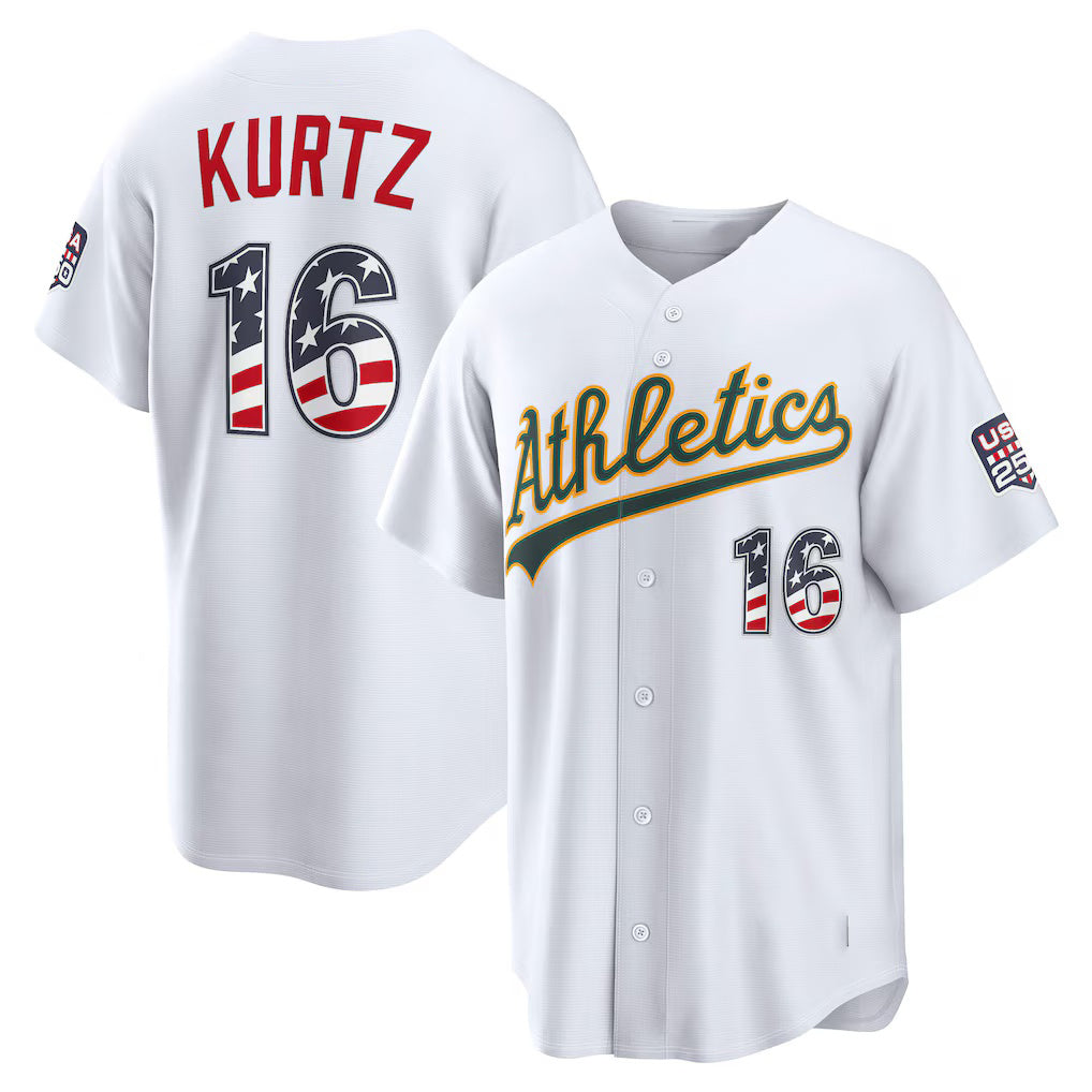 Oakland Athletics #16 Nick Kurtz USA 250 Fourth of July Home Stadium Jersey - White Puhics
