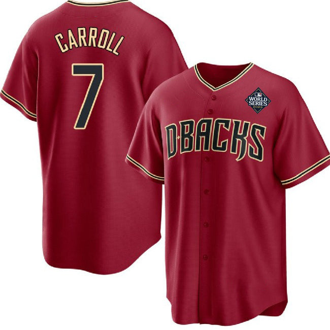 Arizona Diamondbacks #7 Corbin Carroll Red MAROU 2023 World Series Cool Base Stitched Jersey
