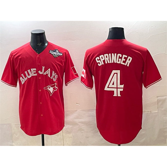 Toronto Blue Jays #4 George Springer Red MAROU 2025 World Series Cool Base Stitched Jersey