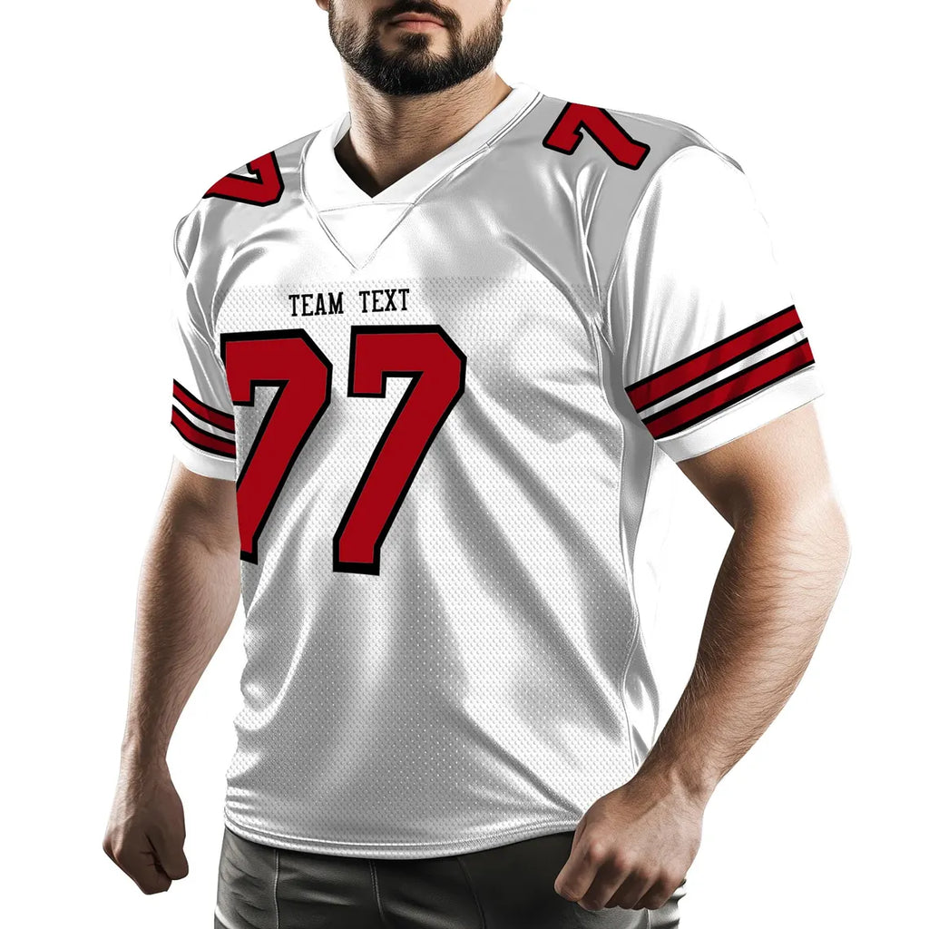 Custom American Football Jersey Personalized Stitched Name and Number Breathable Mesh Top for Team Game Sports or Work wear White Red