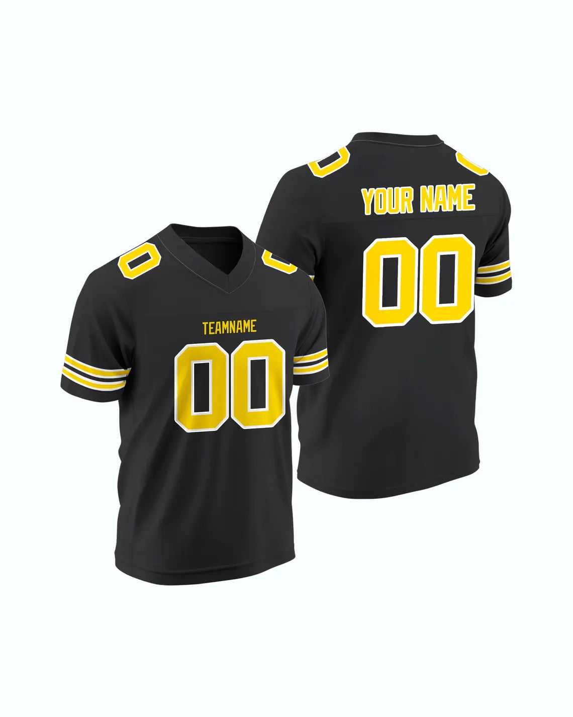 Custom American Football Jersey Personalized Stitched Name and Number Breathable Mesh Top for Team Game Sports or Work wear Black Yellow
