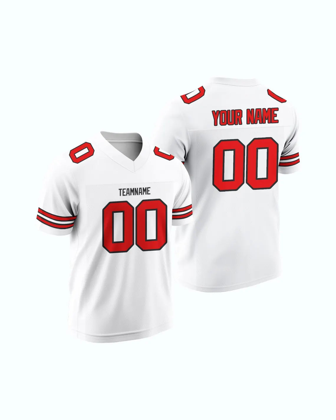Custom American Football Jersey Personalized Stitched Name and Number Breathable Mesh Top for Team Game Sports or Work wear White Red